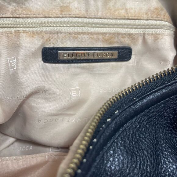 Elliott Lucca leather black medium shoulder bag braided strap gold tone accents - Picture 9 of 14